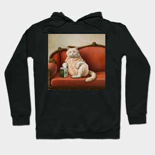 Orange cat on couch with snacks Hoodie